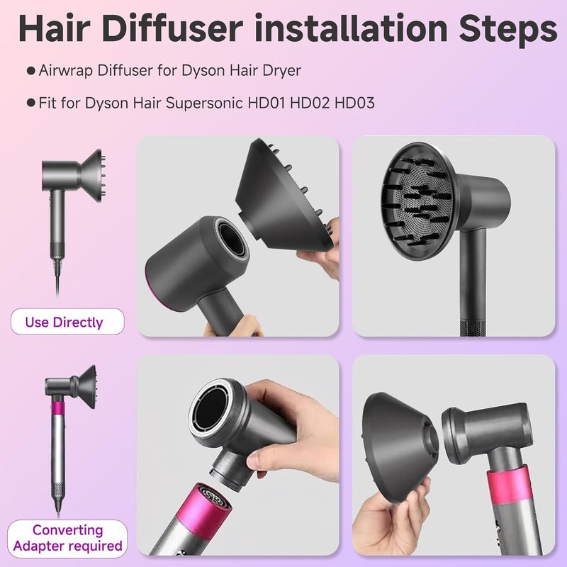 LhhTing Hair Diffuser Attachment Nozzles for Dy-son Supersonic Hair Dryer HD01 HD02 HD03 HD04 HD08 HD15 Tools Accessaries Parts, Upgraded Magne-tic Diffuser Attachment, Black - Image 4